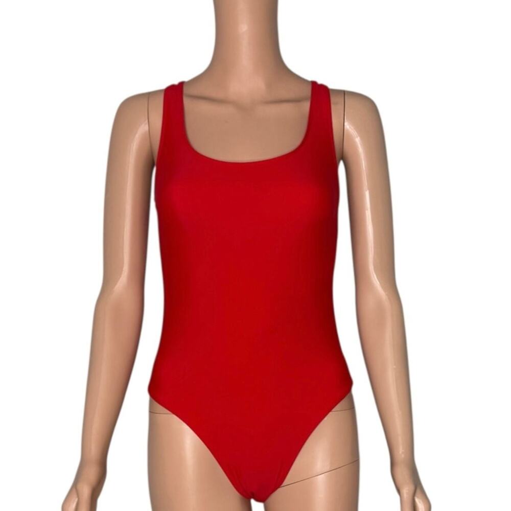 Classic Red Scoop Neck Low Back One Piece Swimsuit